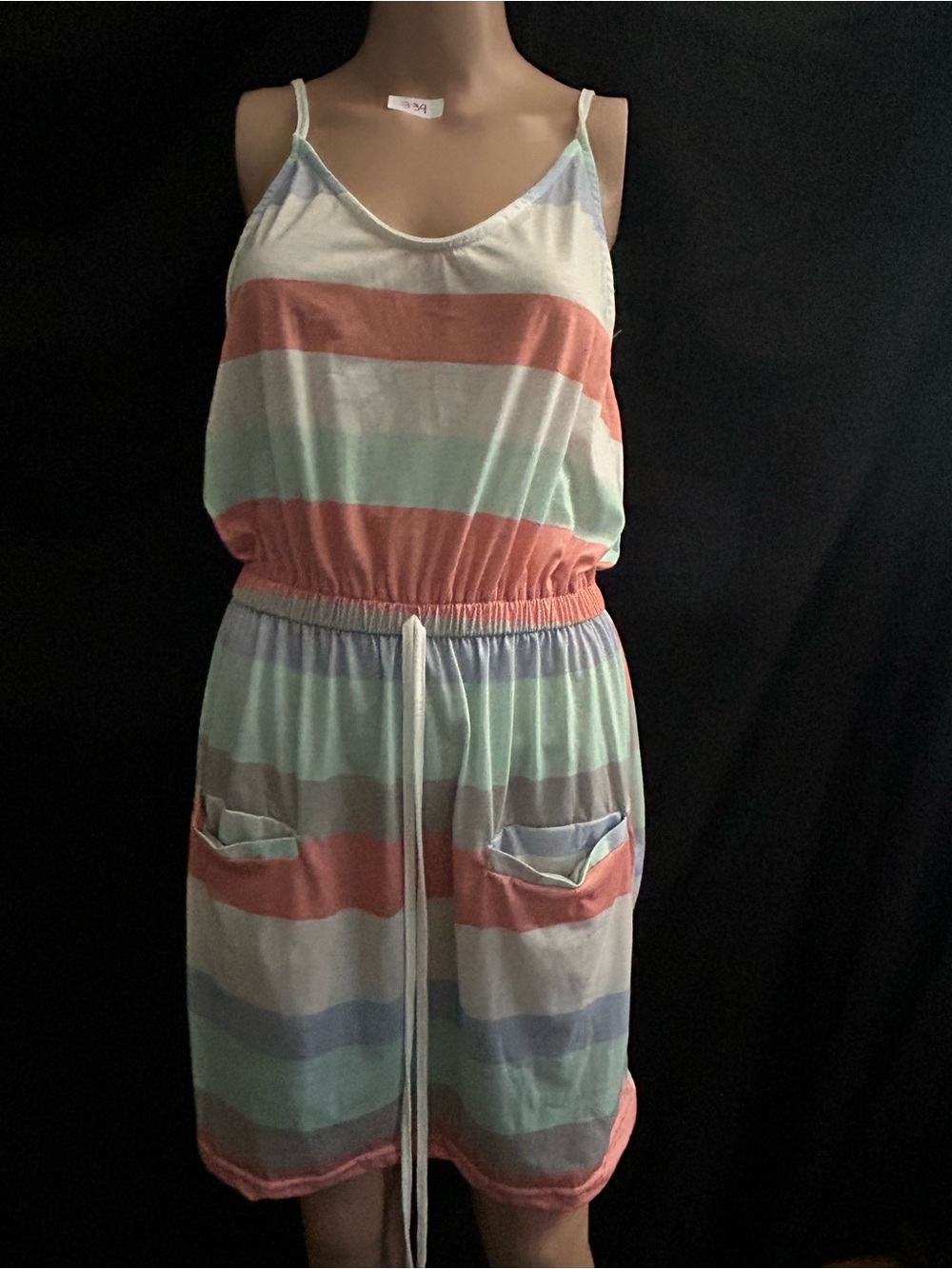 TFY Collection Striped Pastel Spaghetti Strap Dress LG NWT